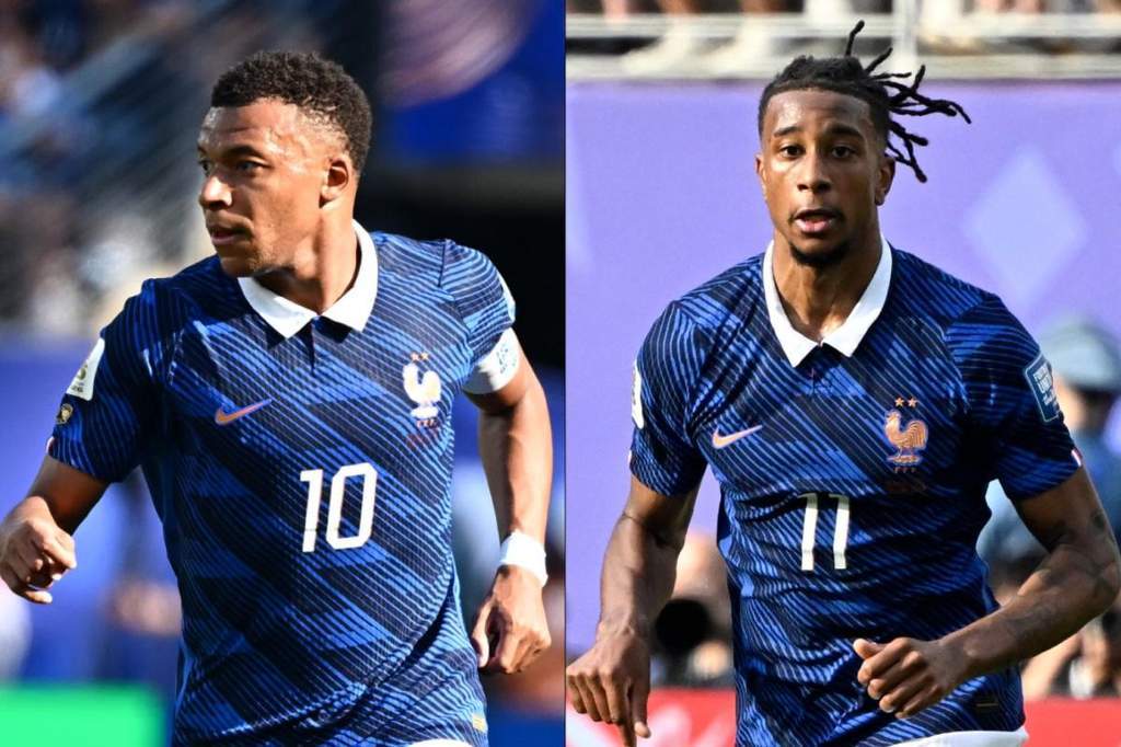 Michael Olise dan Kylian Mbappé merayakan kemenangan Prancis atas Swedia di Piala Dunia 2026